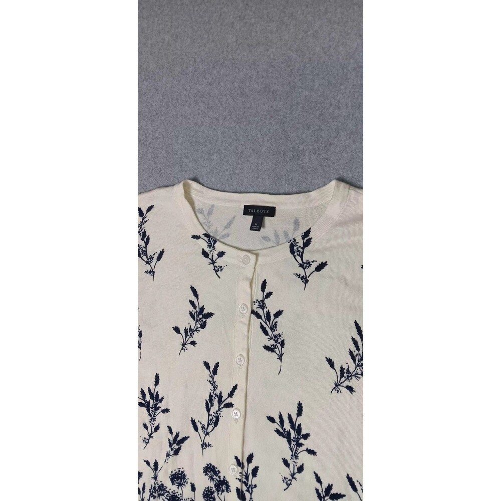 Talbots Contrast Hem Button Up Cardigan M Falling Floral Preppy Academia Classic - Picture 3 of 13